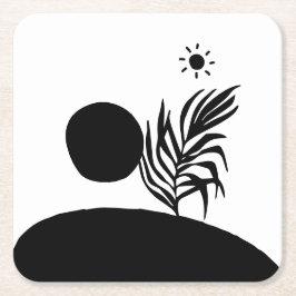 boho bohemian floral sun moon スクエアペーパーコースター