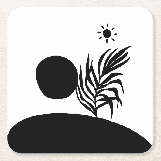 boho bohemian floral sun moon スクエアペーパーコースター (正面)