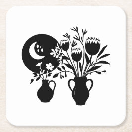 Boho bohemian floral sun moon スクエアペーパーコースター