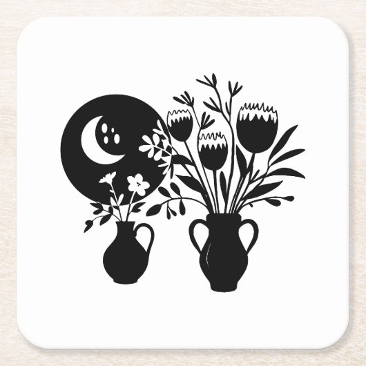 Boho bohemian floral sun moon スクエアペーパーコースター (正面)