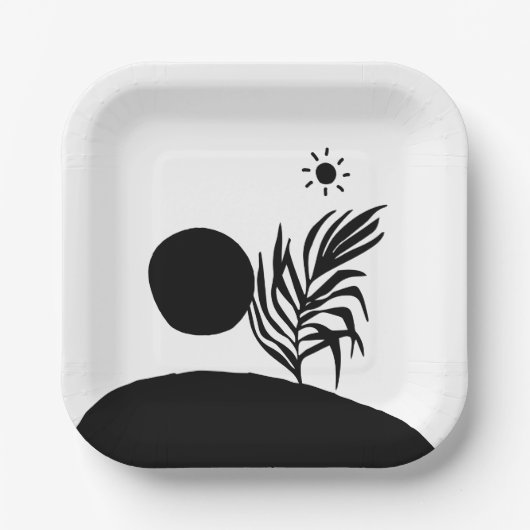 boho bohemian floral sun moon ペーパープレート (正面)
