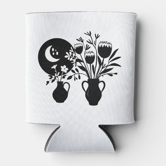 Boho bohemian floral sun moon 缶クーラー (正面)