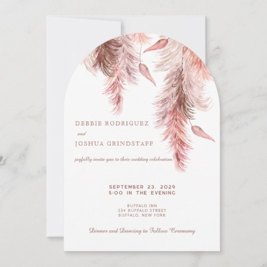 Boho Bohemian Pampass Wedding Invitation  招待状 (正面)