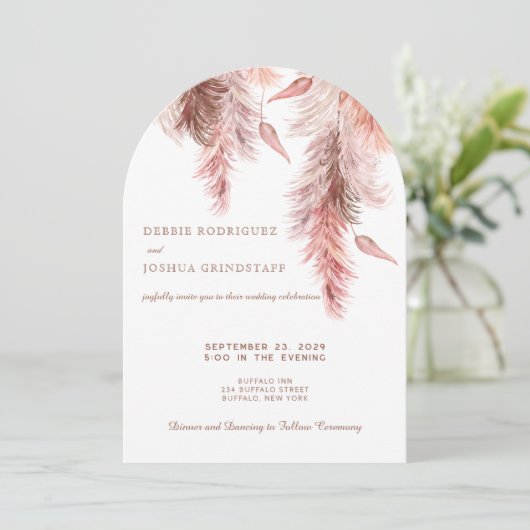 Boho Bohemian Pampass Wedding Invitation  招待状 (スタンド正面)