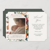 Boho Botanicalありがとうベビー誕生のお知らせ 招待状 (正面/裏面)