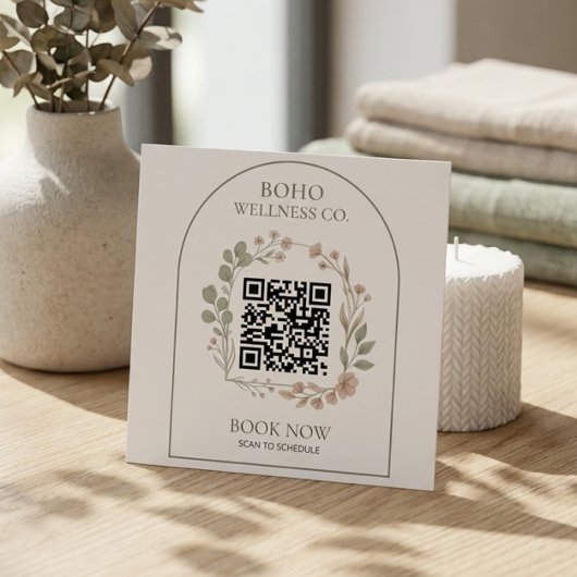 Boho Botanical Arched QR Code Square スクエア名刺