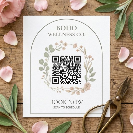 Boho Botanical Arched QR Code Square スクエア名刺