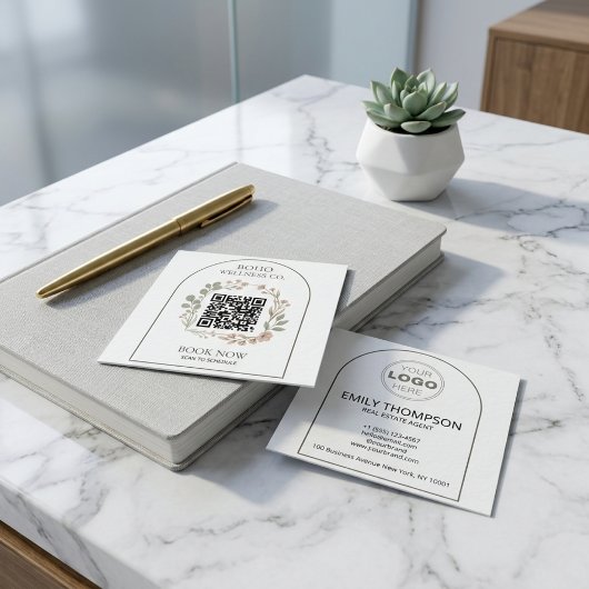 Boho Botanical Arched QR Code Square スクエア名刺