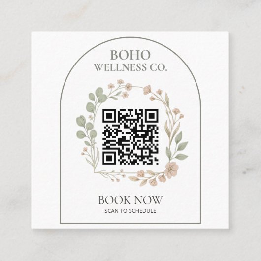 Boho Botanical Arched QR Code Square スクエア名刺 (正面)