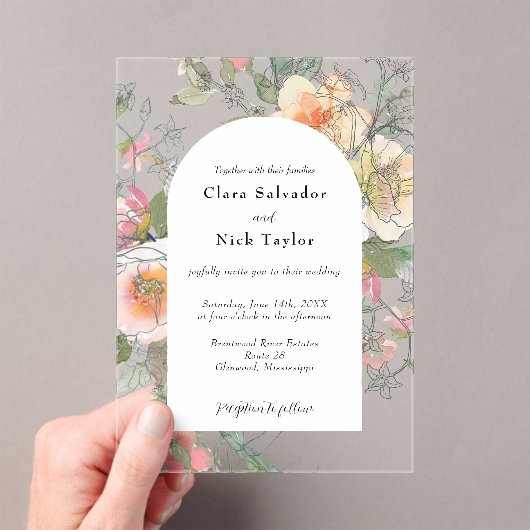 Boho Botanical Artist Sketch Garden Wedding アクリル招待状 (インサイチュ (ポータブル))