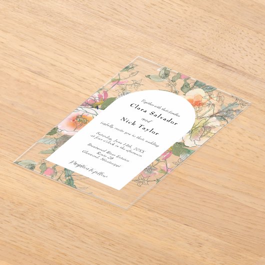 Boho Botanical Artist Sketch Garden Wedding アクリル招待状 (レイダウン)