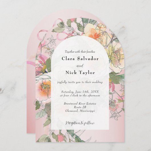 Boho Botanical Artist Sketch Garden Wedding 招待状 (正面/裏面)