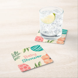 Boho Botanical Baby Shower スクエアペーパーコースター