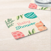Boho Botanical Baby Shower スクエアペーパーコースター (アングル)
