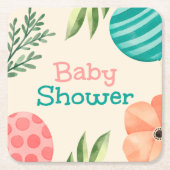 Boho Botanical Baby Shower スクエアペーパーコースター (正面)