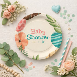 Boho Botanical Baby Shower ペーパープレート