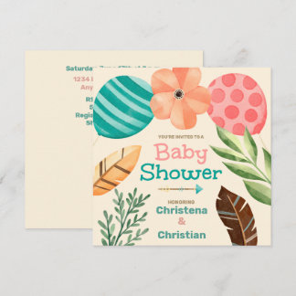 Boho Botanical Baby Shower 招待状