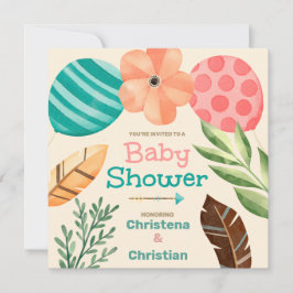 Boho Botanical Baby Shower 招待状