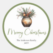 Boho Botanical Christmas Bouquet Modern Sticker ラウンドシール (正面)