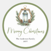 Boho Botanical Christmas Lantern Gift Sticker ラウンドシール (正面)