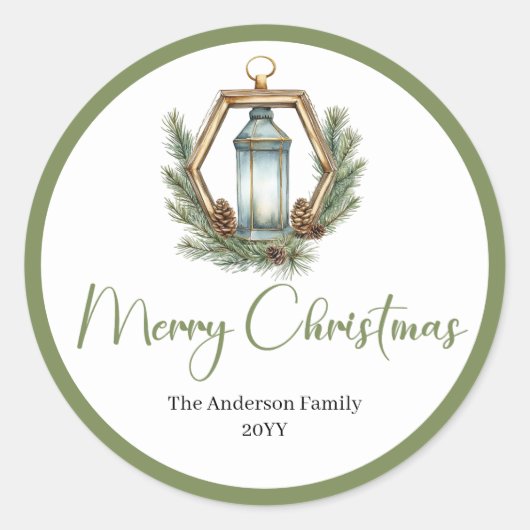 Boho Botanical Christmas Lantern Gift Sticker ラウンドシール (正面)