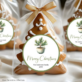 Boho Botanical Christmas Tree Watercolor Sticker ラウンドシール