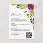 Boho Botanical Crimson Rose Wedding Details Card 招待状 (正面)