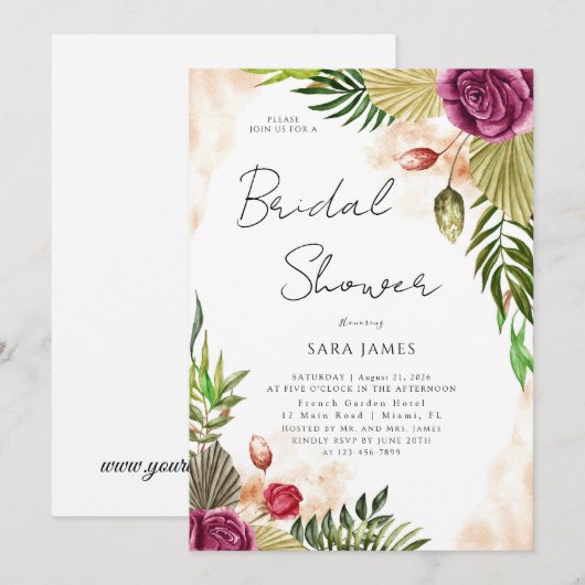 Boho-Botanical Elegance Bridal Shower Invitation 招待状 (正面/裏面)