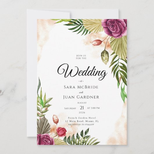 Boho Botanical Elegance Wedding Invitation 招待状 (正面)