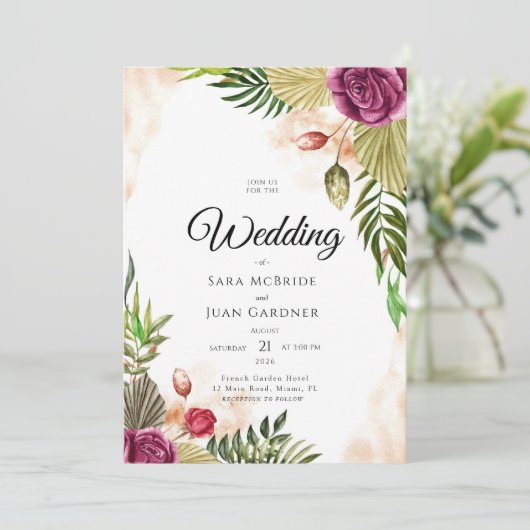 Boho Botanical Elegance Wedding Invitation 招待状 (スタンド正面)