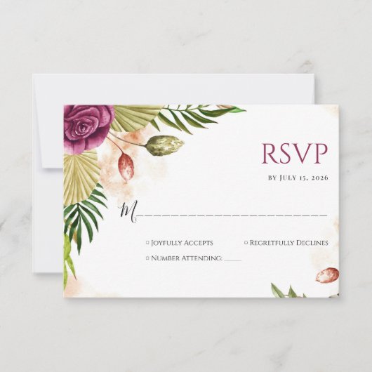 Boho Botanical Elegance Wedding RSVP Card (正面)
