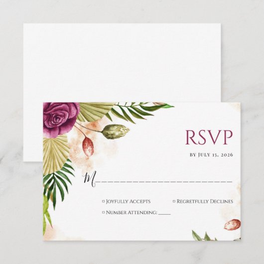 Boho Botanical Elegance Wedding RSVP Card (正面/裏面)