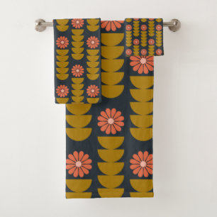 Boho Botanical Geometric Blueはっきりした金ゴールド  バスタオルセット