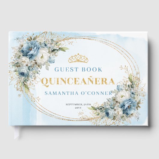 Boho Botanical Guest Book for Blue Gold Quince ゲストブック (正面)