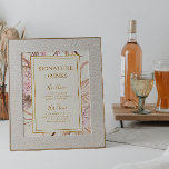 Boho Botanical | Ivory Signature Drinks Sign ポスター<br><div class="desc">This boho botanical | ivory signature drinks sign is perfect for your elegant rustic floral, green, peach, rose gold wedding reception. Design features a gold frame or bouquet with modern blush pink pampas grass, simple sage, ivory, champagne palm leaf, and classic beach greenery. The flowers may include pink rose and...</div>