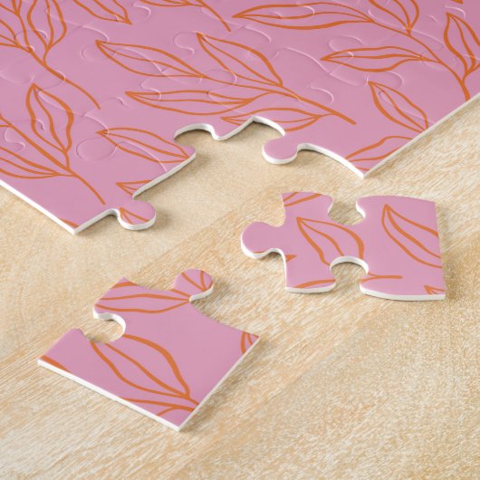 Boho Botanical Leaf Pattern in Pink Personalized   ジグソーパズル (側面)