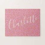 Boho Botanical Leaf Pattern in Pink Personalized   ジグソーパズル<br><div class="desc">Boho Botanical Leaf Pattern in Pink Personalized Jigsaw Puzzle</div>