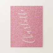 Boho Botanical Leaf Pattern in Pink Personalized ジグソーパズル (縦)