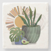 Boho Botanical Neutral Mid Century Stone Coaster ストーンコースター (正面)