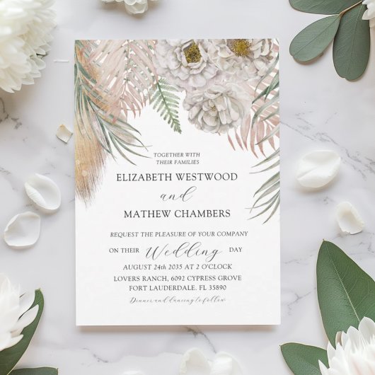 Boho Botanical Pampas Grass Wedding Invitation 招待状