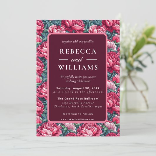 Boho Botanical Peonies Autumn Wedding  招待状 (スタンド正面)