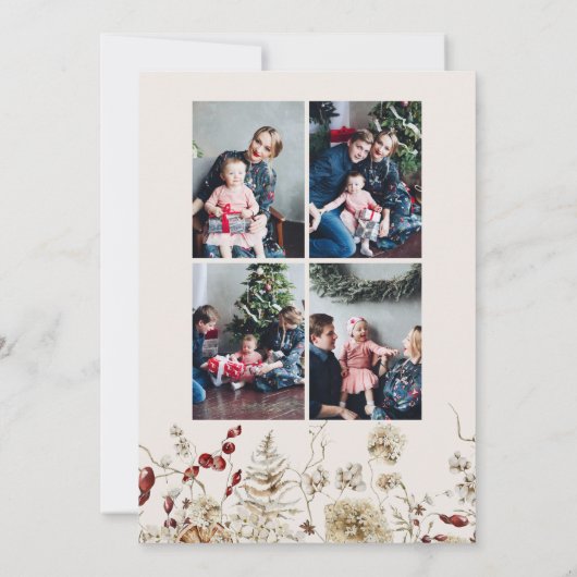 Boho Botanical Photo Collage Holiday Card カード (裏面)