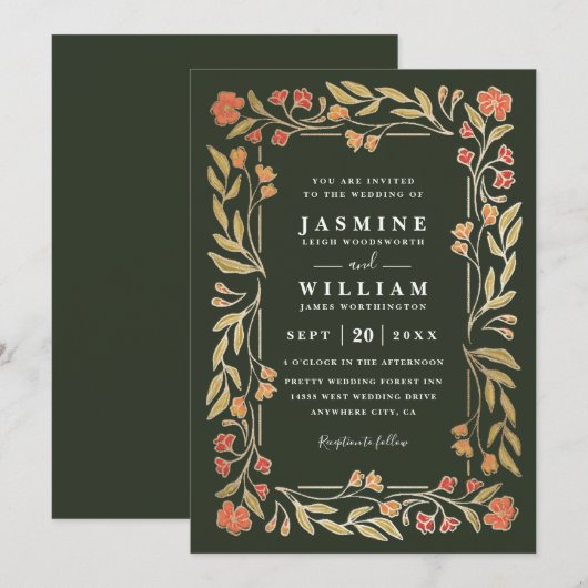 Boho Botanical Rustic Elegant Modern Wedding 招待状 (正面/裏面)