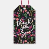 Boho Botanical Watercolor Flowers Black ギフトタグ (正面)