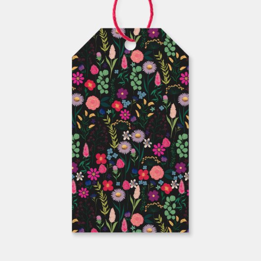 Boho Botanical Watercolor Flowers Black ギフトタグ (裏面)
