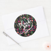 Boho Botanical Watercolor Flowers Black ラウンドシール (封筒)
