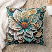 Boho Botanical Zentangle Floral Throw Pillow  クッション (ブランケット)