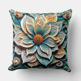 Boho Botanical Zentangle Floral Throw Pillow  クッション