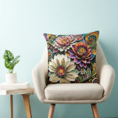 Boho Botanical Zentangle Floral Throw Pillow  クッション (椅子)