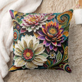 Boho Botanical Zentangle Floral Throw Pillow  クッション (ブランケット)